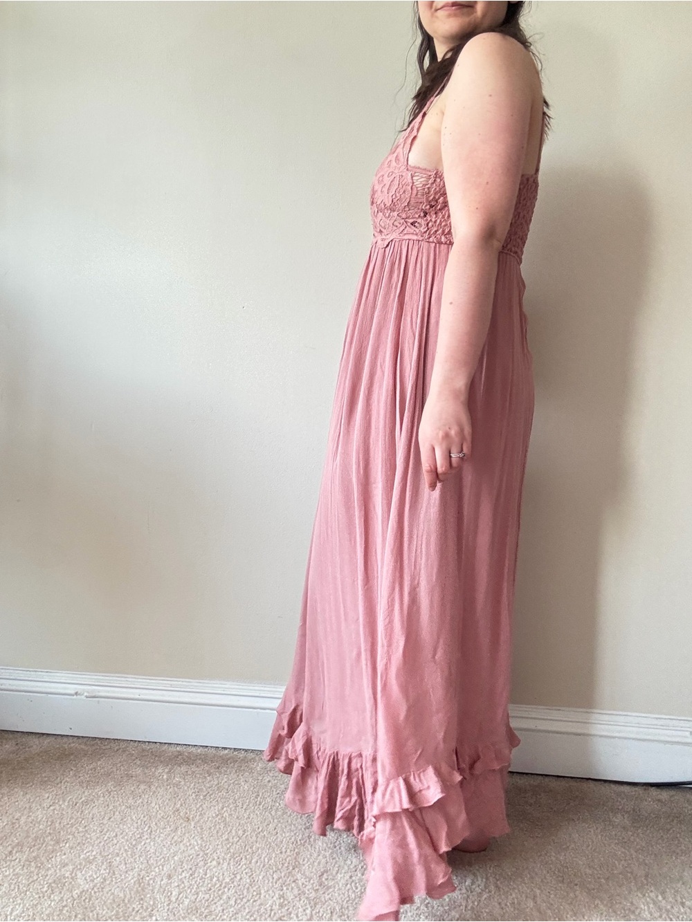 Free People One Blush Pink Lace-Trim Maxi Dress - Picture 4 of 10